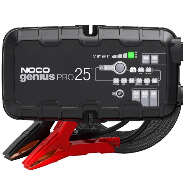 Noco GENIUSPRO25 EU Batterie-Ladegerät 6V/12V/24V für Blei- und Lithium-Akkus mit Krokodilklemmen un