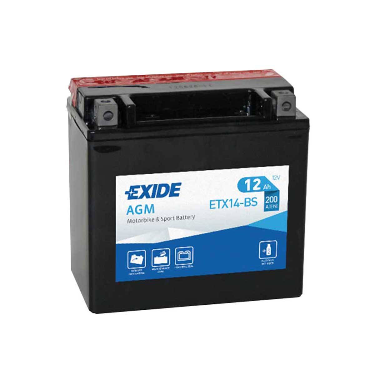 Exide ETX14-BS Bike AGM Motorradbatterie 12V 12Ah 200A DIN 51214, Starterbatterie, Motorrad, Kfz, Batterien für