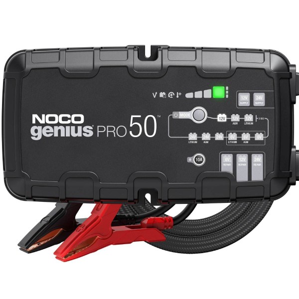 Noco GENIUSPRO50 EU Batterie-Ladegerät 6V/12V/24V Blei- und Lithium-Akkus mit Krokodilklemmen und Ka