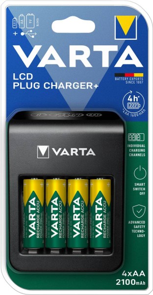 VARTA charger LCD Plug Charger+ incl. 4x AA batteries 2100mAh
