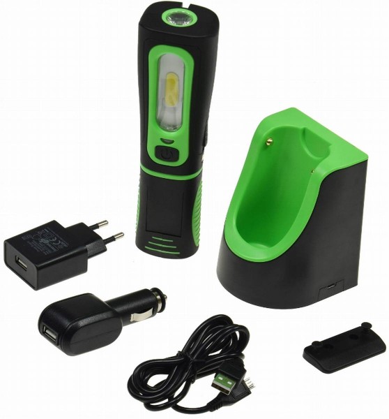 LED battery-powered flashlight FlexiLED 300+, 3W with charging cradle, magnetic holder IP44 rotatab