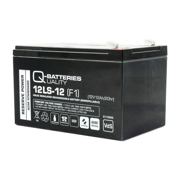 Q-Batteries 12LS-12 F1 12V 12Ah lead fleece battery / AGM VRLA with VdS