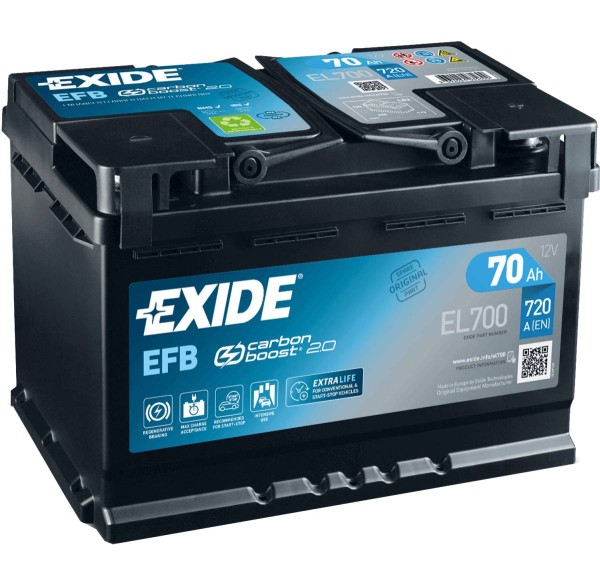 Exide EL700 Start-Stop EFB 12V 70Ah 760A Autobatterie, Starterbatterie, Boot, Batterien für