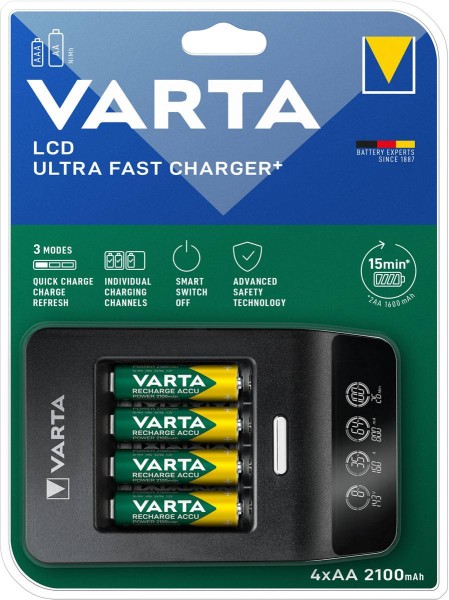 Varta Ladegerät 2100mAh LCD Ultra Fast Charger+ inkl. 4x AA 56706
