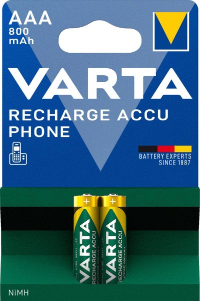 VARTA Battery Recharge Accu Dect Phone Micro AAA NiMH 800mAh (2er Blister)