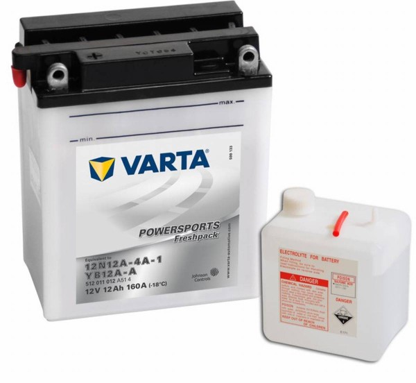 Varta Powersports Freshpack 12N12A-4A-1 Motorrad Batterie YB12A-A 512011012 12V 12Ah 160A