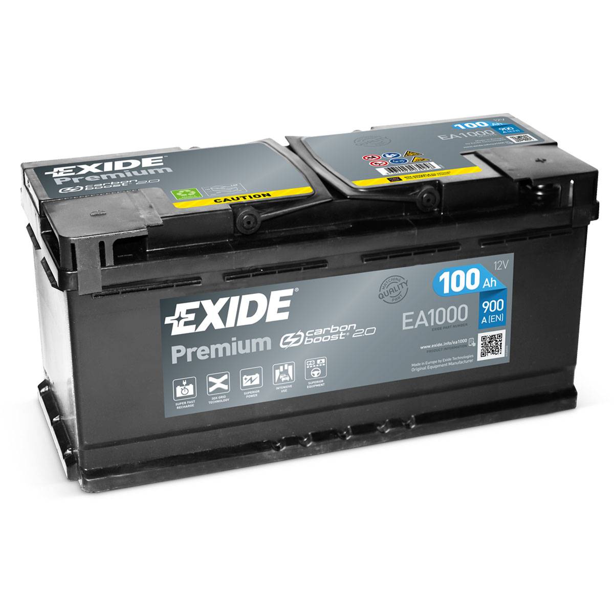 Exide EA1000 Premium Carbon Boost 12V 100Ah 900A Autobatterie, Starterbatterie, Boot, Batterien für