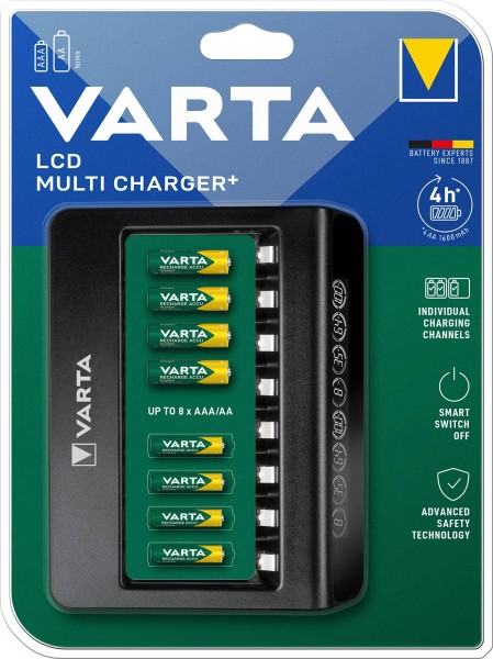 Varta Ladegerät Multi Charger+ mit LCD Anzeige für AAA und AA Akkus