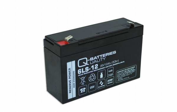 Q-Batteries 6LS-12 6V 12Ah lead-fleece rechargeable battery / AGM VRLA with VdS