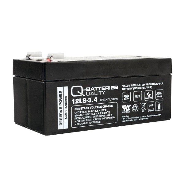 Q-Batteries 12LS-3.4 12V 3,4Ah lead-fleece accumulator / AGM VRLA with VdS