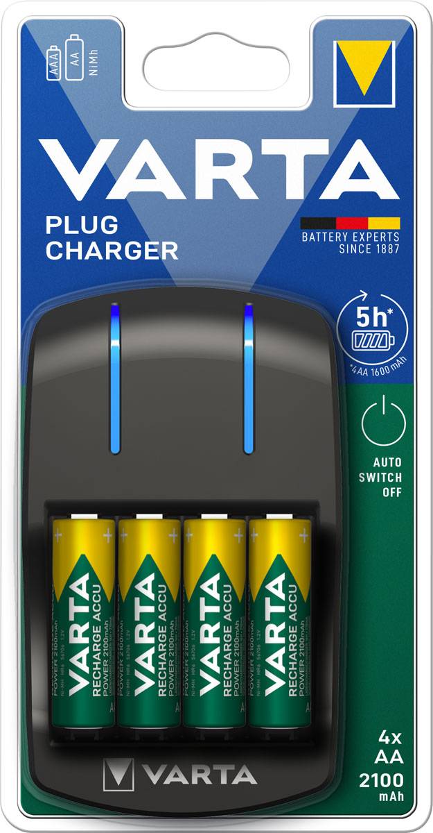 Varta Easy Plug Charger 57647 Charger incl. 4x Battery AA 2100mAh, Chargers of all types, Accessories