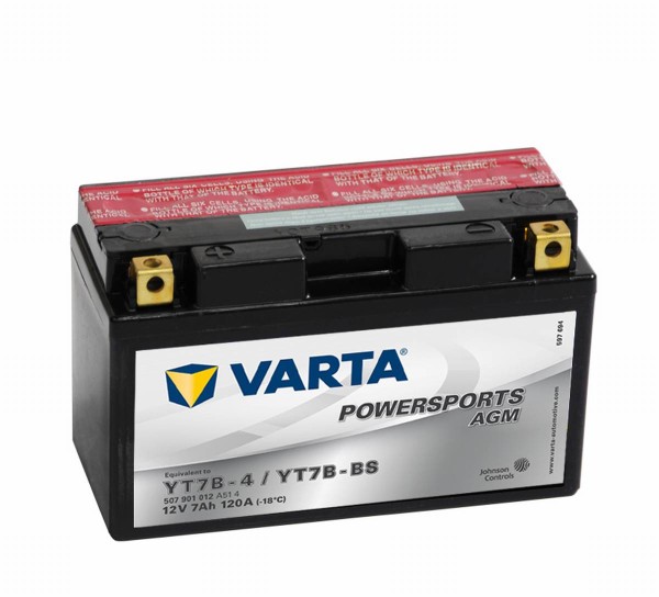 Varta Powersports AGM YT7B-4 Motorcycle Battery YT7B-BS 507901012 12V 7Ah 120A