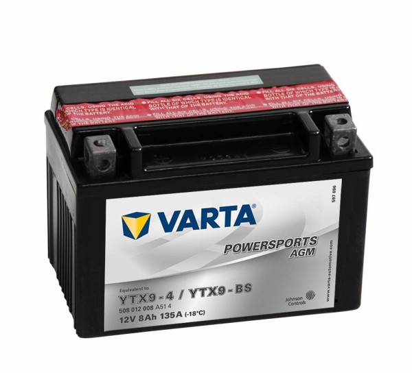 Varta YTX9-4 Powersports AGM Motorradbatterie 12V 8Ah 135A YTX9-BS 508012014