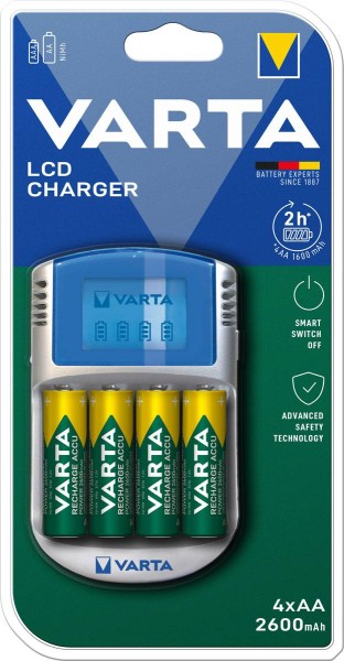 VARTA charger LCD Charger incl. 4xAA 2600mAh & 12V adapter & USB cable