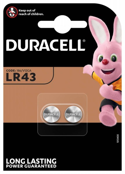 Duracell LR43 button cell alkali-manganese (blister of 2)