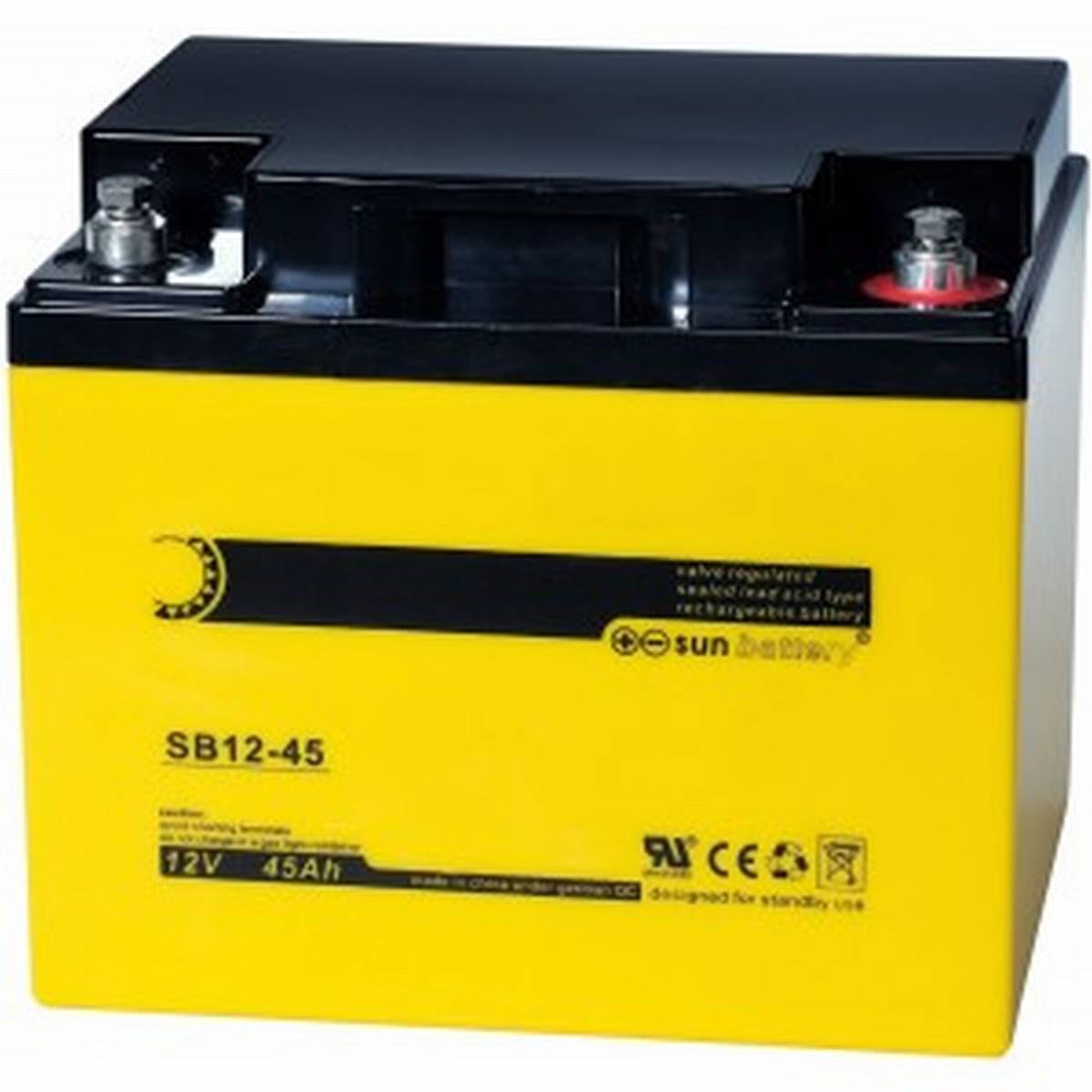 Sun Battery SB 12-45 V0 12V 45Ah (C20) AGM Batterie mit VdS, Ersatzakkus  für USV, Sicherheitstechnik, Batterien für