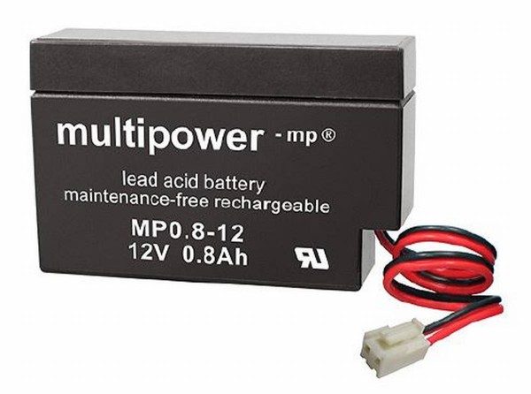 Multipower MP0,8-12 /12V 0,8Ah lead battery AGM with JST-plug