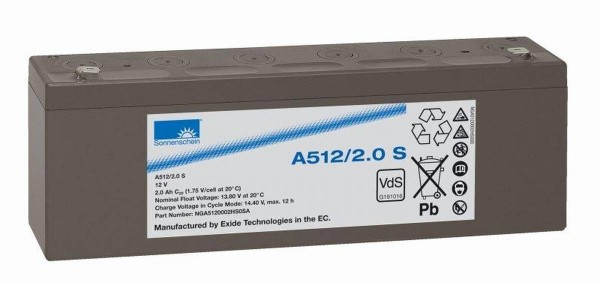 Exide Sonnenschein A512/2 S VdS 12V 2Ah dryfit lead gel battery VRLA