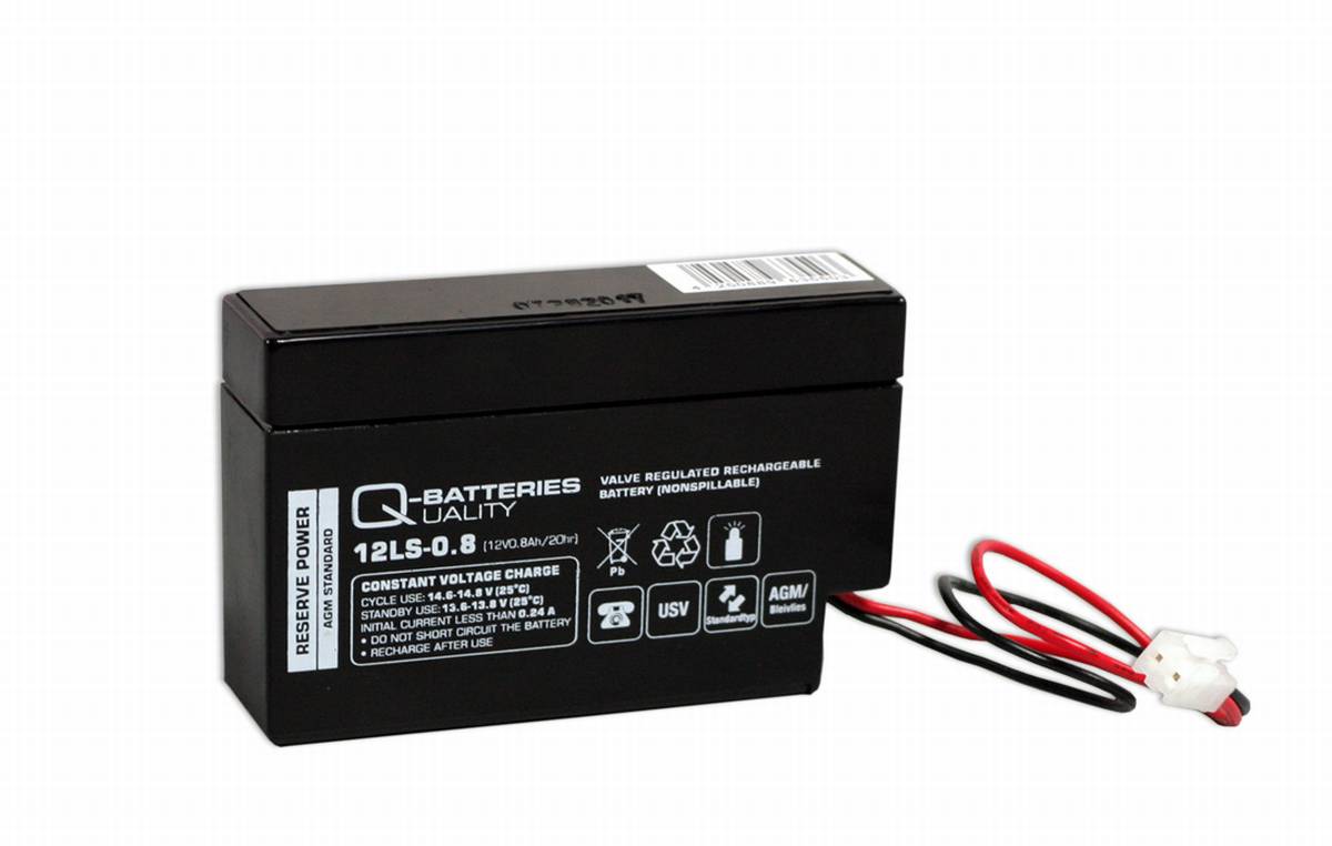 Q-Batteries 12LS-0.8 12V 0,8Ah Blei-Vlies-Akku / AGM mit JST Stecker, Ersatzakkus für USV, Sicherheitstechnik, Batterien für