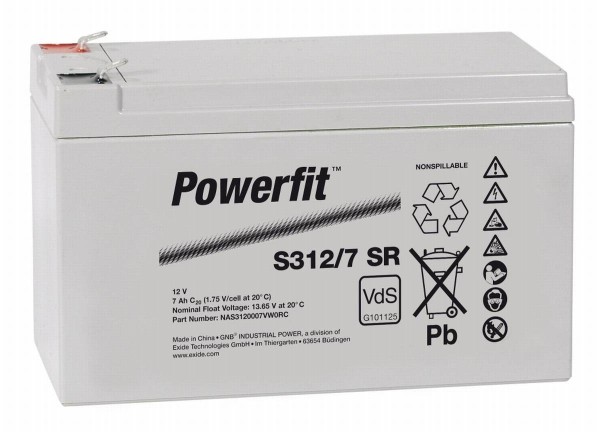 Exide Powerfit S312/7 SR 12V 7Ah dryfit lead acid battery AGM with VdS