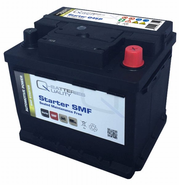 Q-Batteries Car Battery Q45P 12V 45 Ah 410A, maintenance-free