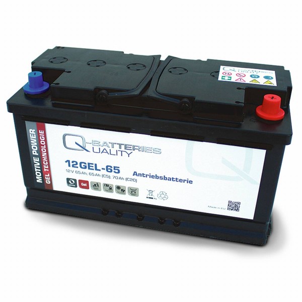 Q-Batteries 12GEL-65 traction battery 12V 65Ah (5h), 73Ah (20h) maintenance-free gel battery VRLA
