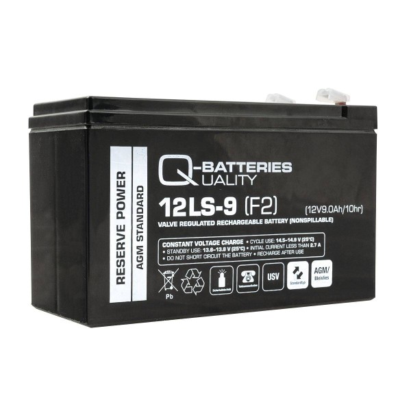 Q-Batteries 12LS-9 12V 9 Ah F2 lead non-woven battery AGM 12 years