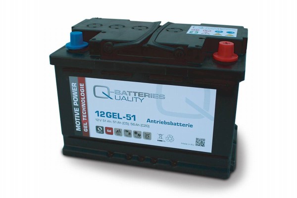 Q-Batteries 12GEL-51 traction battery 12V 52Ah (5h), 60Ah (20h) maintenance-free gel battery VRLA