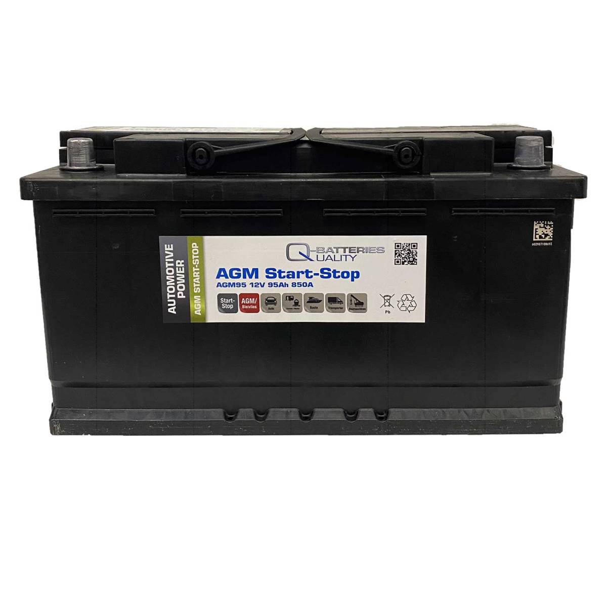 Q-Batteries Start-Stop Autobatterie AGM95 12V 95Ah 850A, Starterbatterie, Boot, Batterien für