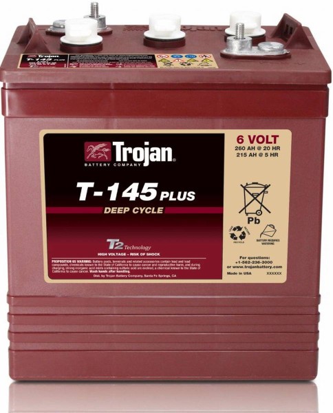 Trojan T-145 Plus 6V 260Ah Deep Cycle Traction Battery ELPT Connector