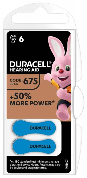 Duracell ActivAir Easy Tab 675 Hearing Aid Battery 1.4V (6 Blister)
