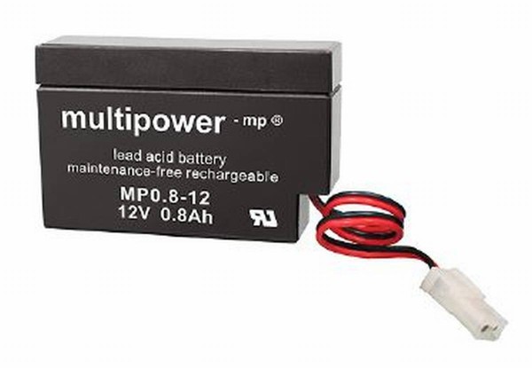 Multipower MP0,8-12 / 12V 0,8Ah lead battery AGM with AMP plug