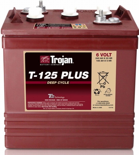 Trojan T-125 Plus 6V 240Ah Deep Cycle Traction battery ELPT connector