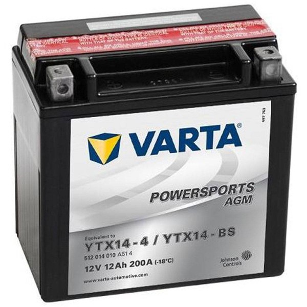 Varta TX14-BS Powersports AGM Motorradbatterie 12V 12Ah 200A TX14-4 512014020