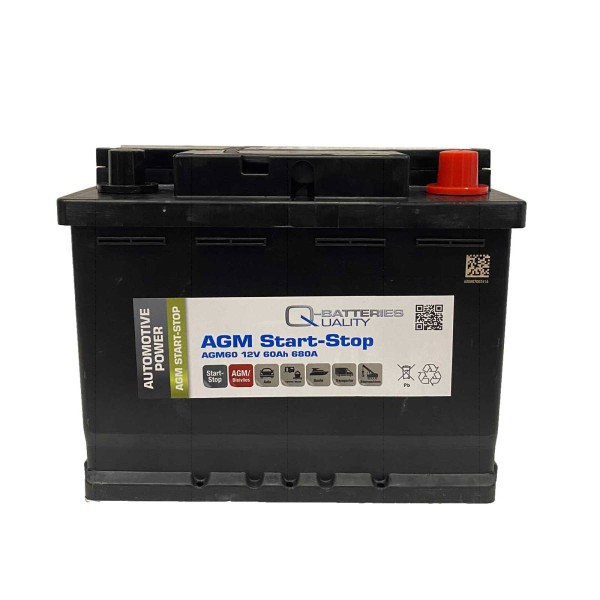 Q-Batteries Start-Stop Autobatterie AGM60 12V 60Ah 680A, Starterbatterie, Boot, Batterien für