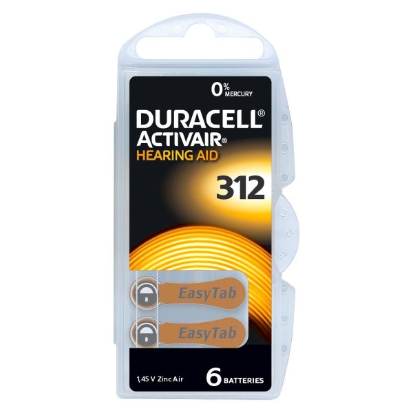Duracell ActivAir Easy Tab 312 Hearing Aid Battery 1.4V (6er Blister)