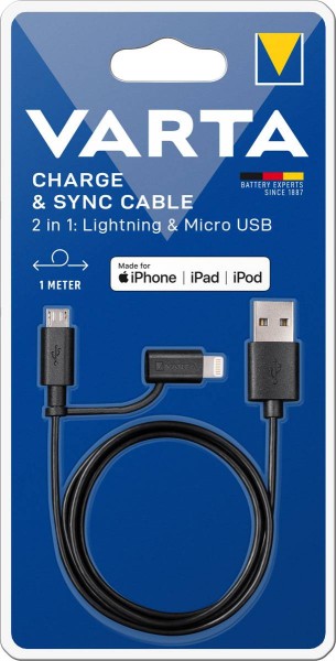 VARTA 2in1 charge cable Micro USB + Lightning 1 m for iPhone and iPad