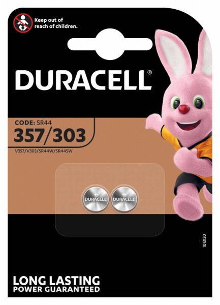 Duracell D 357/303 SR44 Watch Button Cell Silver Oxide 190mAh 1.55V (2 Blister)