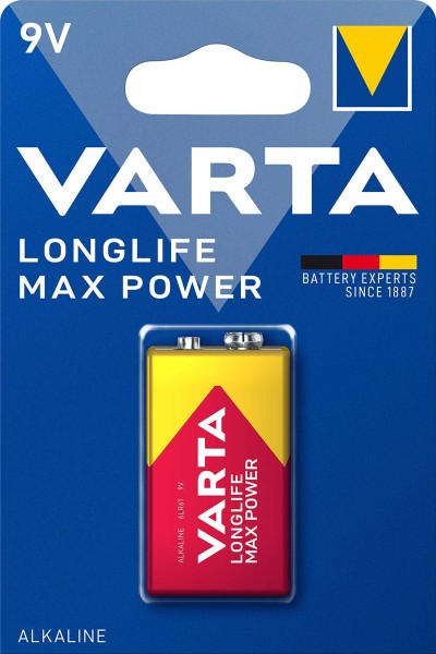 Varta Longlife Max Power 9V Block Batterie 4722 6LR61 (1er Blister)