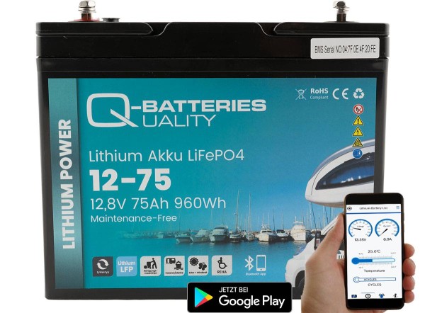 Q-Batteries Lithium Battery 12-75 12.8V 75 Ah 1024Wh LiFePO4 lithium iron phosphate