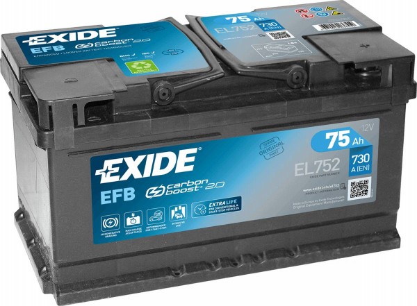 Exide EL752 Start-Stop EFB 12V 75Ah 730A Autobatterie, Starterbatterie, Boot, Batterien für