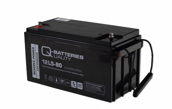 Q-Batteries 12LS-80 / 12V - 82Ah lead acid rechargeable battery standard type AGM - 10 year type