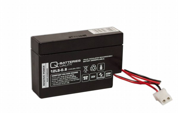 Q-Batteries 12LS-0.8 12V 0,8Ah AGM Blei-Vlies Akku mit AMP-Stecker