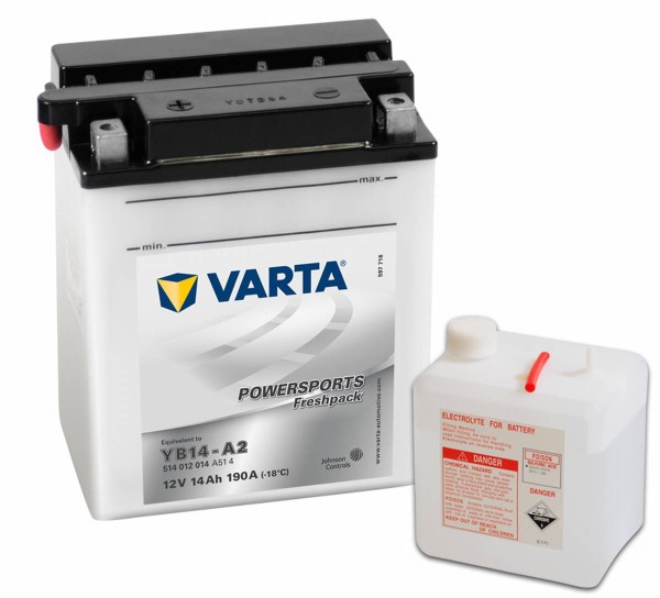 Varta Powersports Freshpack YB14-A2 Motorrad Batterie 514012014 12V 14Ah 190A