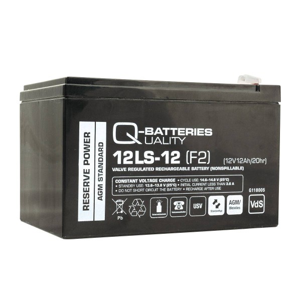 Q-Batteries 12LS-12 F2 12V 12Ah lead fleece battery / AGM VRLA with VdS