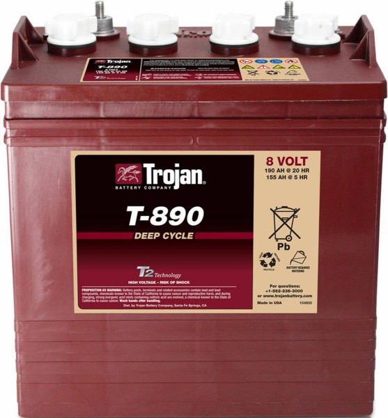 Trojan T-890 8V 190Ah Deep Cycle traction battery ELPT connector