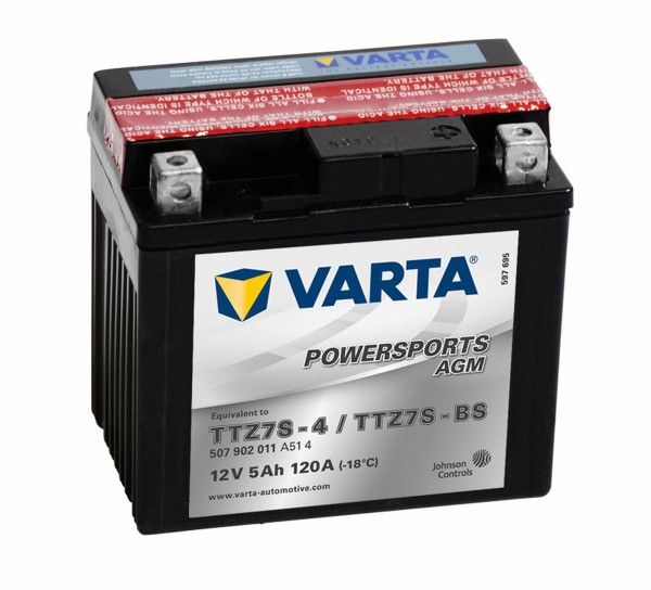Varta Powersports AGM TTZ7S-4 Motorrad Batterie YTZ7S-BS 507902011 12V 5Ah 120A