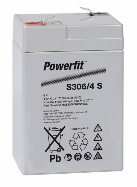 Exide Powerfit S306/4 S 6V 4,5Ah dryfit lead battery AGM