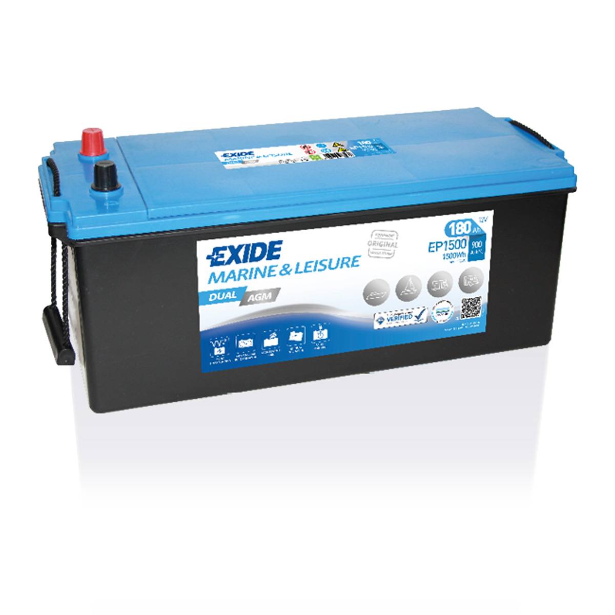 Exide Dual EP1500 AGM leisure battery 12V 180Ah, AGM Batteries, Batteries