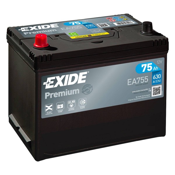 Exide EA755 Premium Carbon Boost 12V 75 Ah 630A car battery
